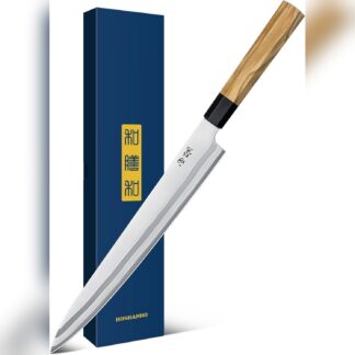 Cuchillo Japonés HOSHANHO 10” Yanagiba 🔪 para Sushi y Sashimi con Mango de Madera de Olivo