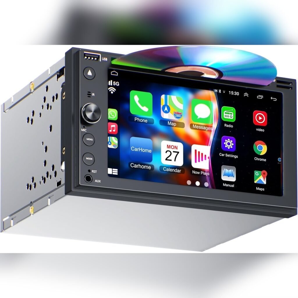 Pantalla CarPlay Android Auto 7” con CD/DVD, Bluetooth 5.2 y Cámara de Reversa