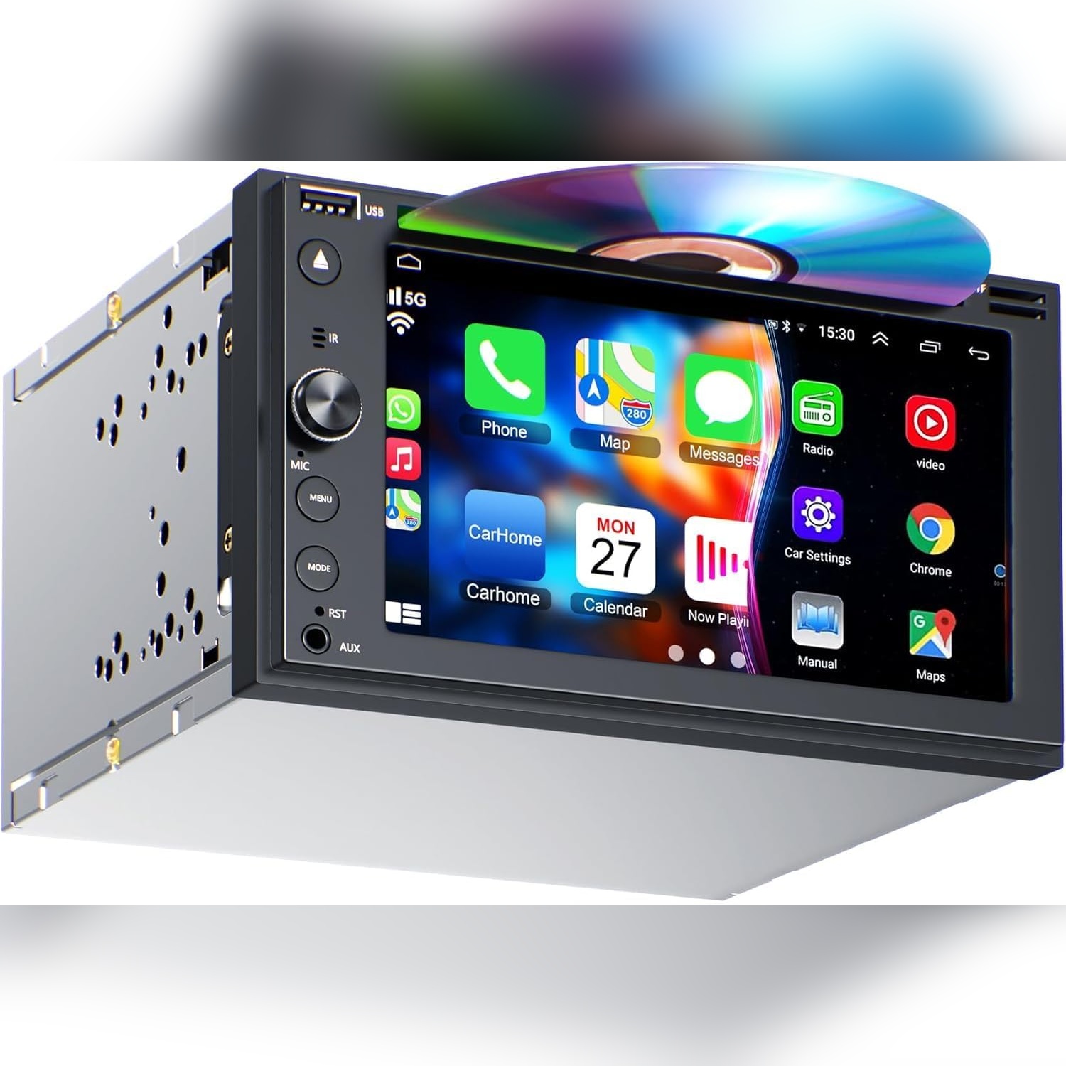 Pantalla CarPlay Android Auto 7” con CD/DVD, Bluetooth 5.2 y Cámara de Reversa