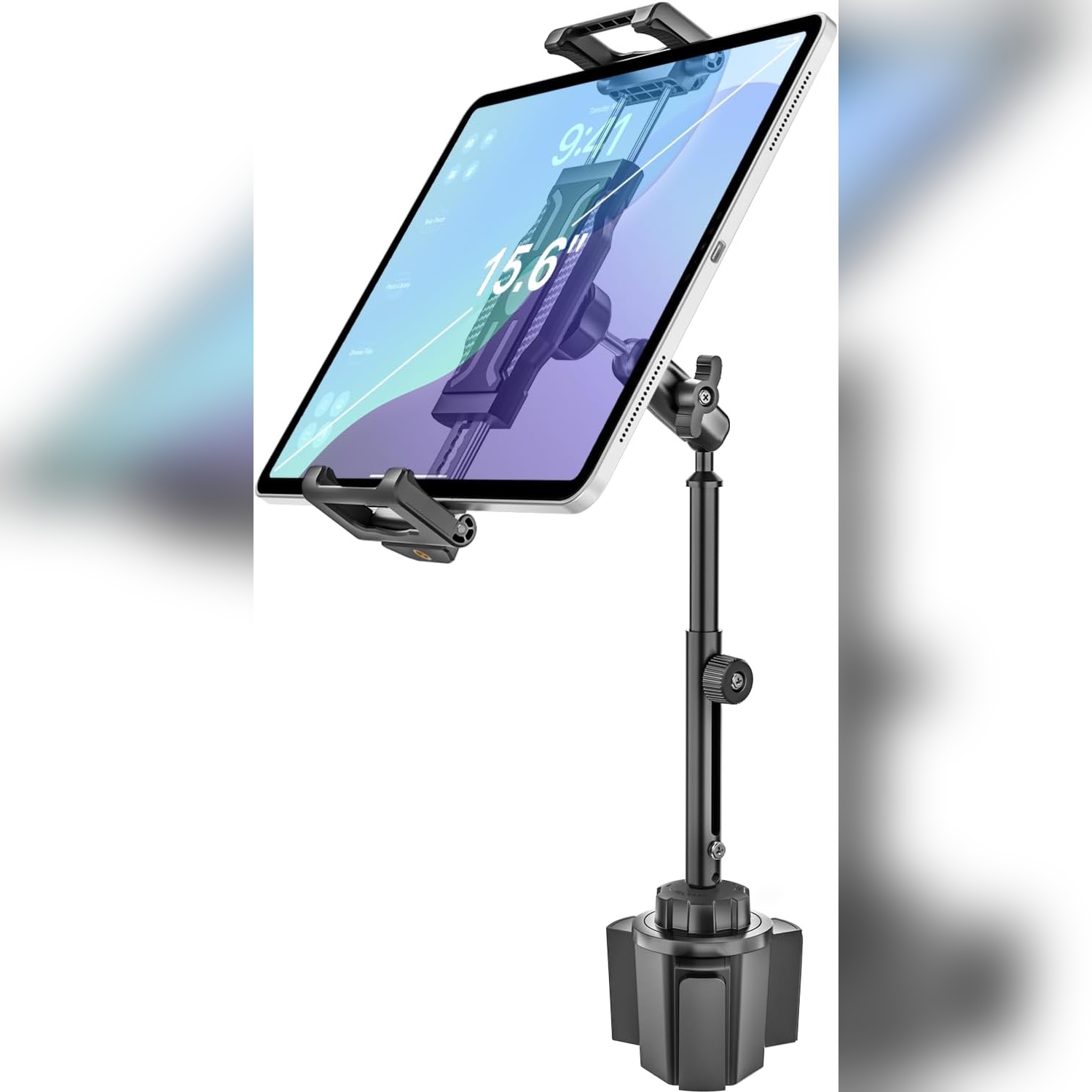 Soporte para Tablet en Portavaso de Carro (Altura Ajustable 16")
