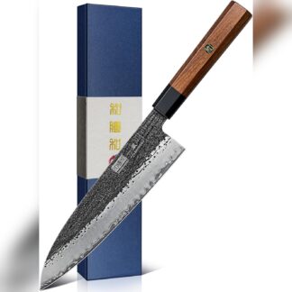 Cuchillo japonés Gyuto 8" acero 10CR15MOV con mango octagonal de madera 🌸🔪