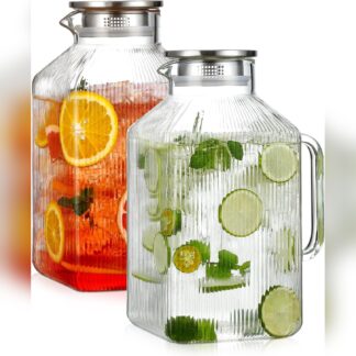 Juego de 2 jarras de vidrio cuadradas de 1 galón con tapa y asa