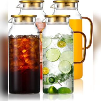 Jarras de vidrio 2 litros con tapa y asa, set de 4 piezas 🫖✨