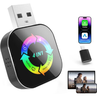 Adaptador CarPlay y Android Auto Inalámbrico 4 en 1, USB/Tipo-C, Plug & Play 🚗