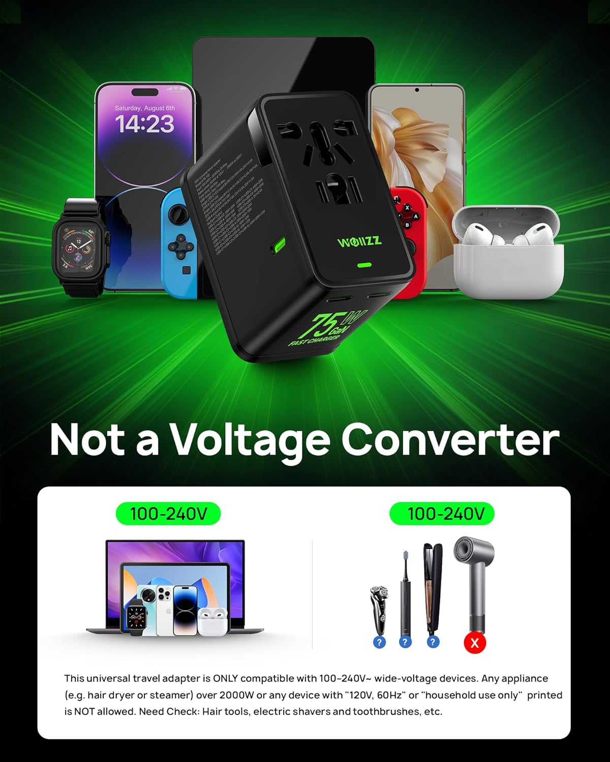 Adaptador de Viaje Universal 75W GaN con 5 Puertos y Carga Rápida 🌎🔌 - Imagen 7