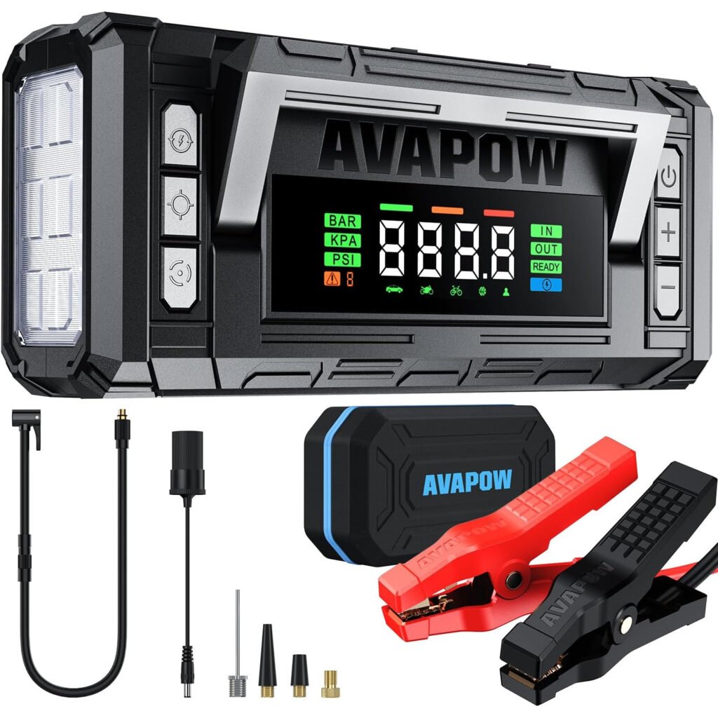 Arrancador de batería y compresor de aire portátil 5000A 150PSI con pantalla HD de 4 pulgadas 🚗🔋