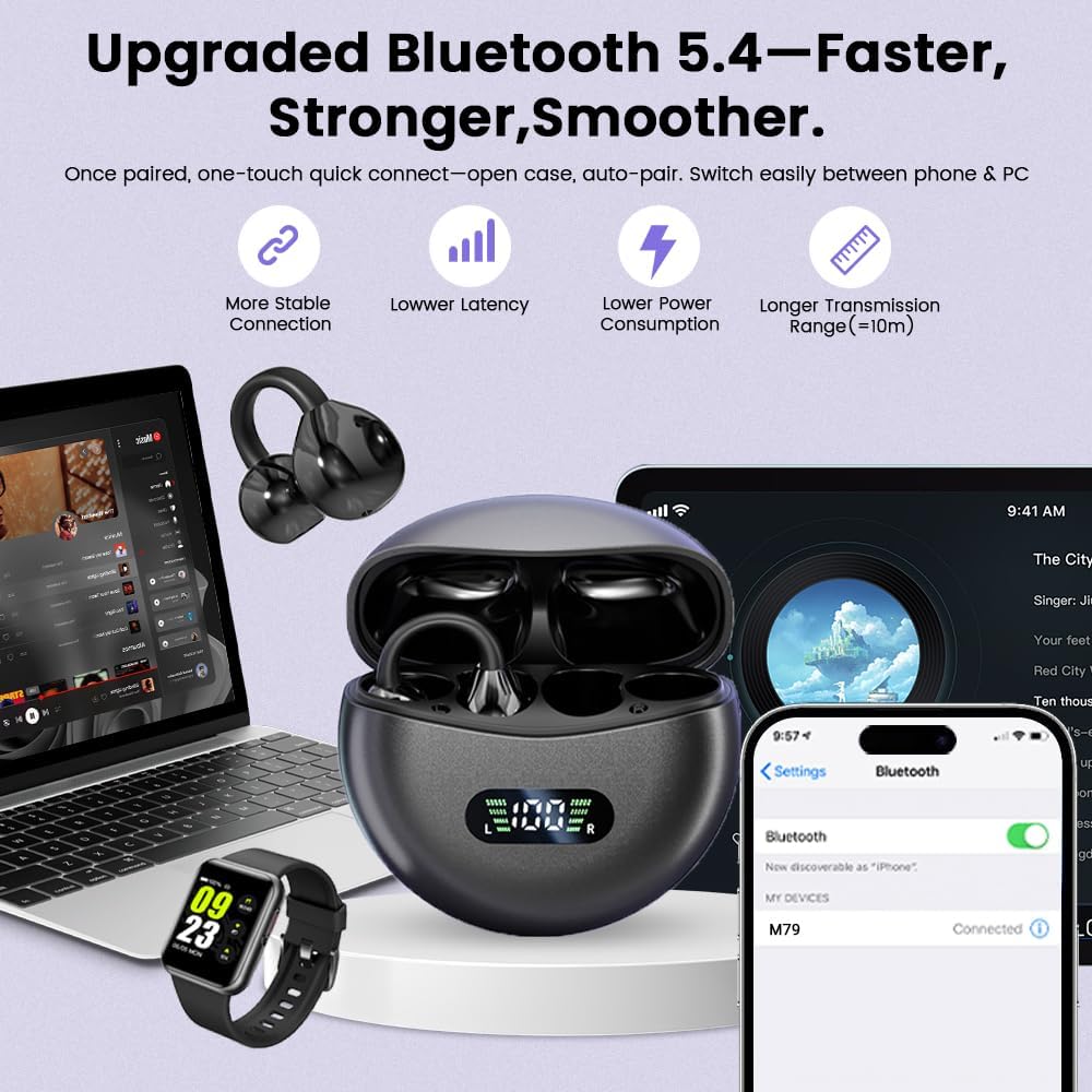 Audífonos inalámbricos clip-on con micrófono, diseño abierto y batería de 60h ⚡🎧🏃 - Imagen 5