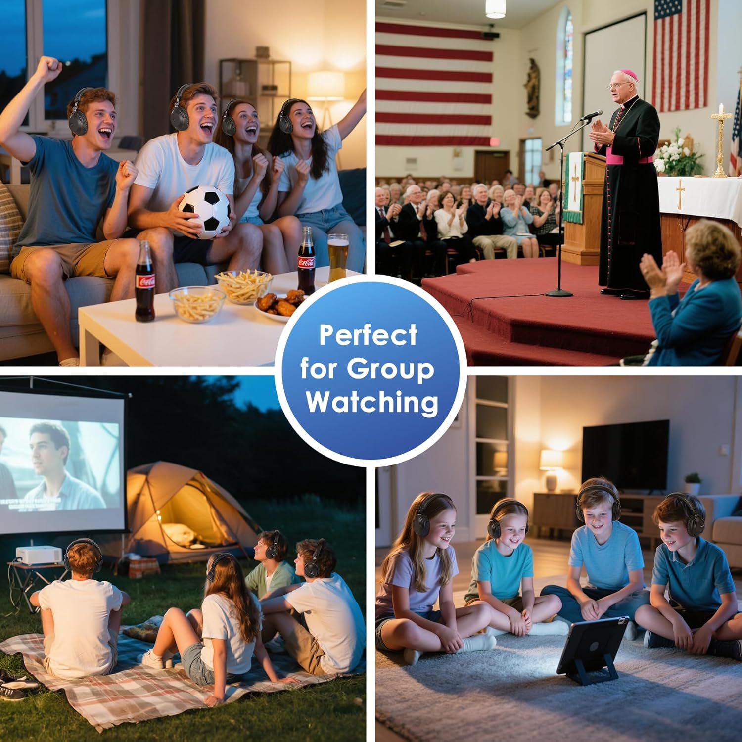 Set de 4 Audífonos Inalámbricos SIMOLIO para TV con Transmisor RF + Bluetooth – Perfecto para Cine en Casa, Iglesia, Campamentos o Grupos 👨👩👧👦🎧📺 - Imagen 8