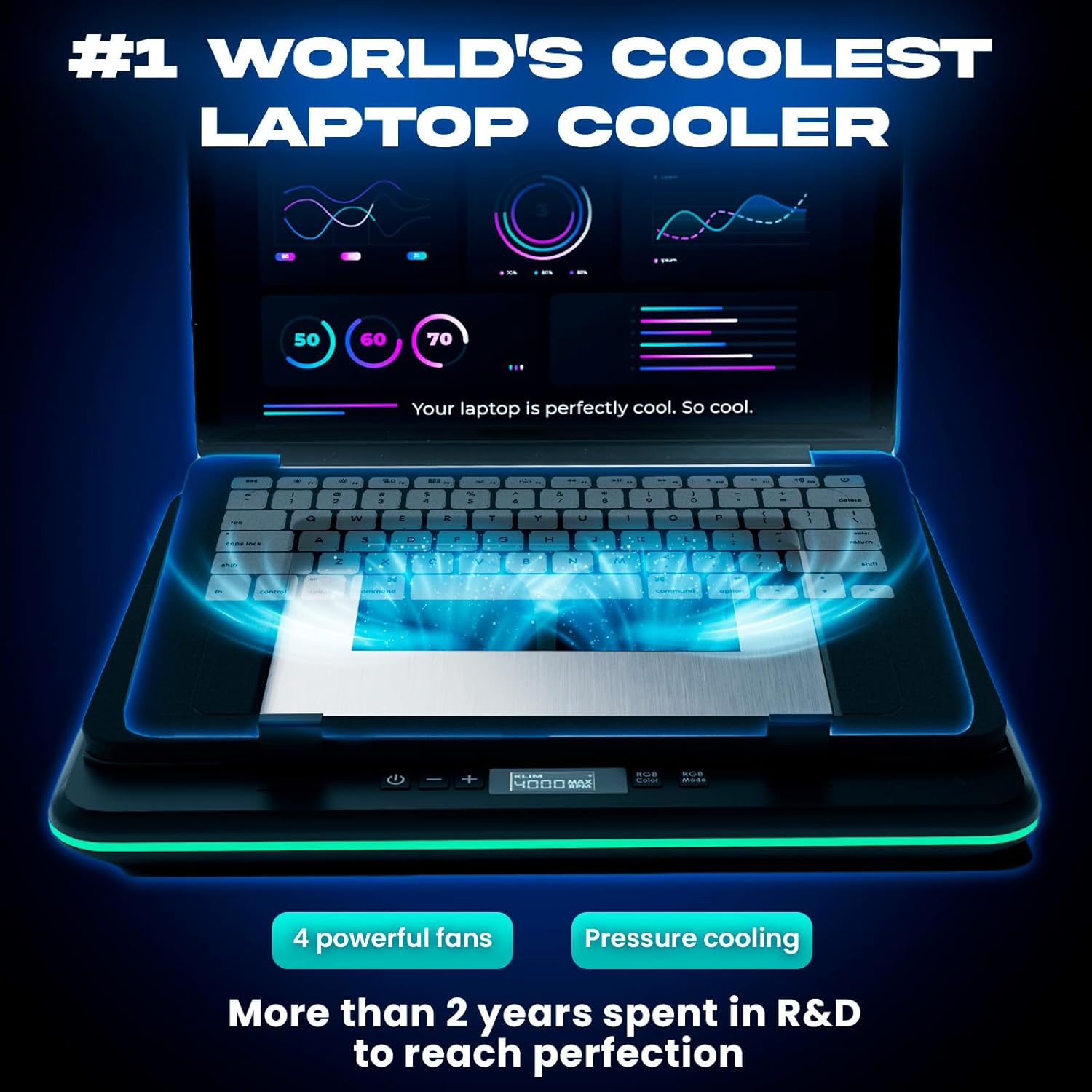 Base Enfriadora para Laptop Gaming 4 Ventiladores Turbo 4500 RPM RGB 4 Puertos USB Dual Power hasta 17.3 pulgadas 💻 - Imagen 2