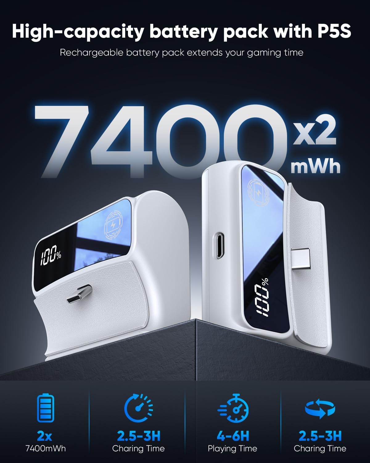 Batería recargable externa para control PS5 con pantalla LED (paquete de 2) 🎮🔋 - Imagen 4