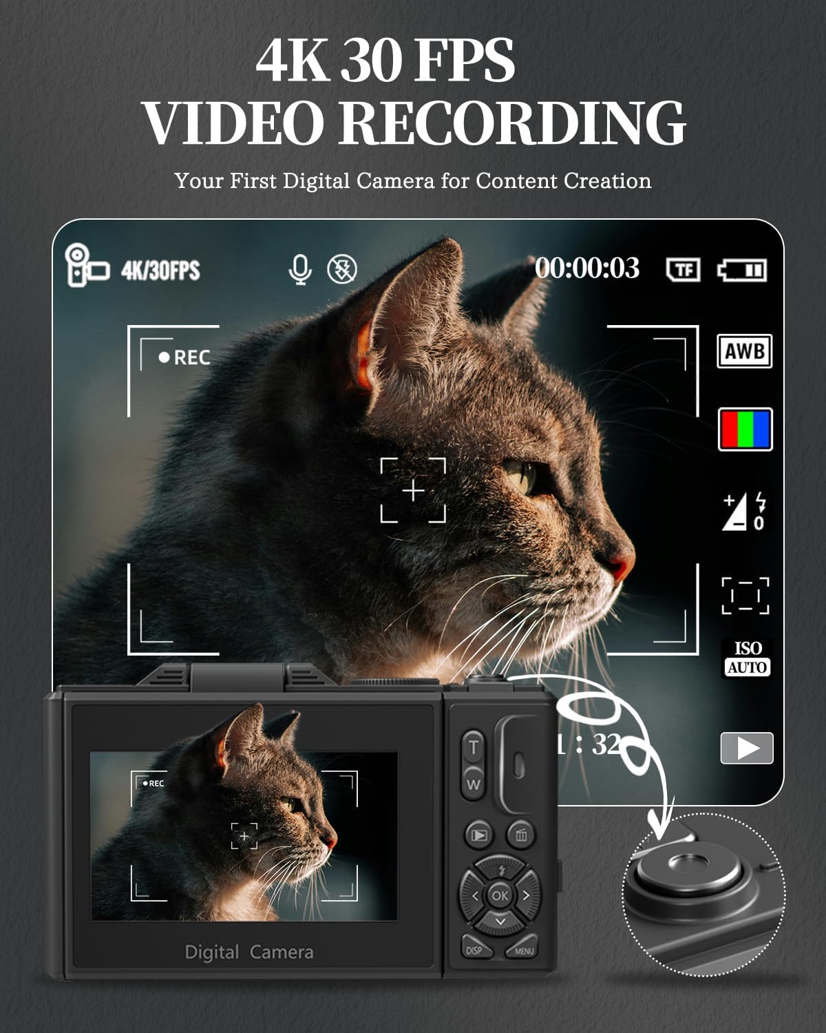 Cámara Digital 4K 64MP con Pantalla Giratoria 180°, WiFi, Zoom 18X y Accesorios para Vlog 📸 - Imagen 2