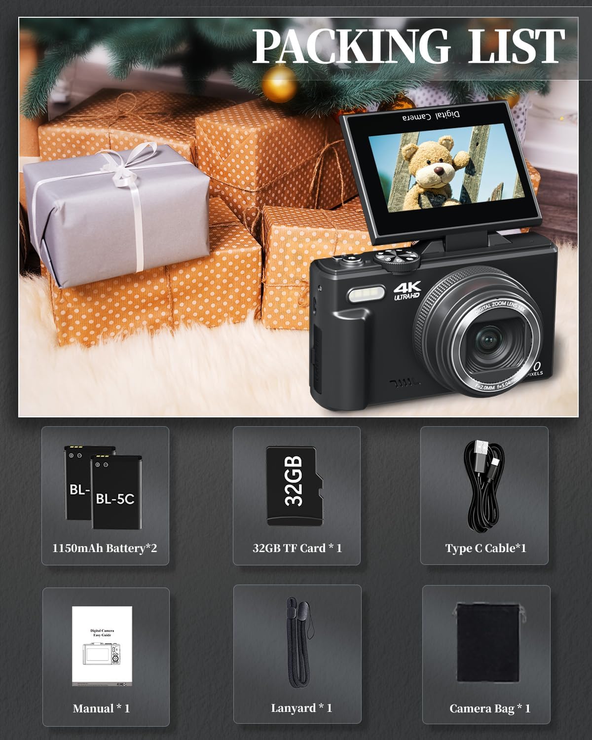 Cámara Digital 4K 64MP con Pantalla Giratoria 180°, WiFi, Zoom 18X y Accesorios para Vlog 📸 - Imagen 3