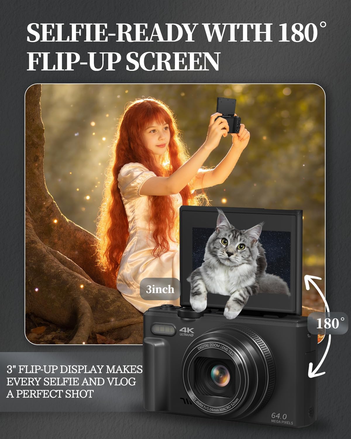 Cámara Digital 4K 64MP con Pantalla Giratoria 180°, WiFi, Zoom 18X y Accesorios para Vlog 📸 - Imagen 5