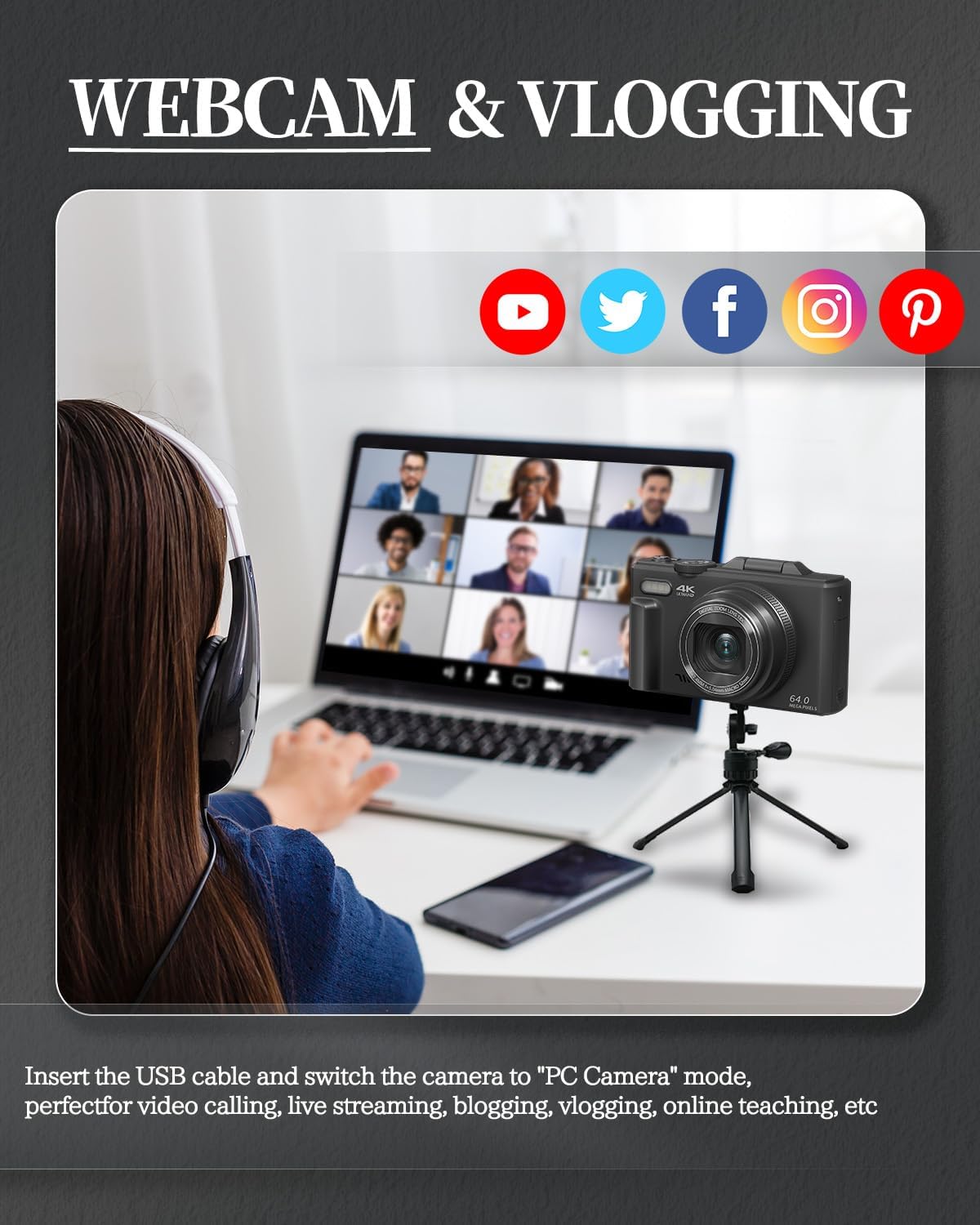 Cámara Digital 4K 64MP con Pantalla Giratoria 180°, WiFi, Zoom 18X y Accesorios para Vlog 📸 - Imagen 7