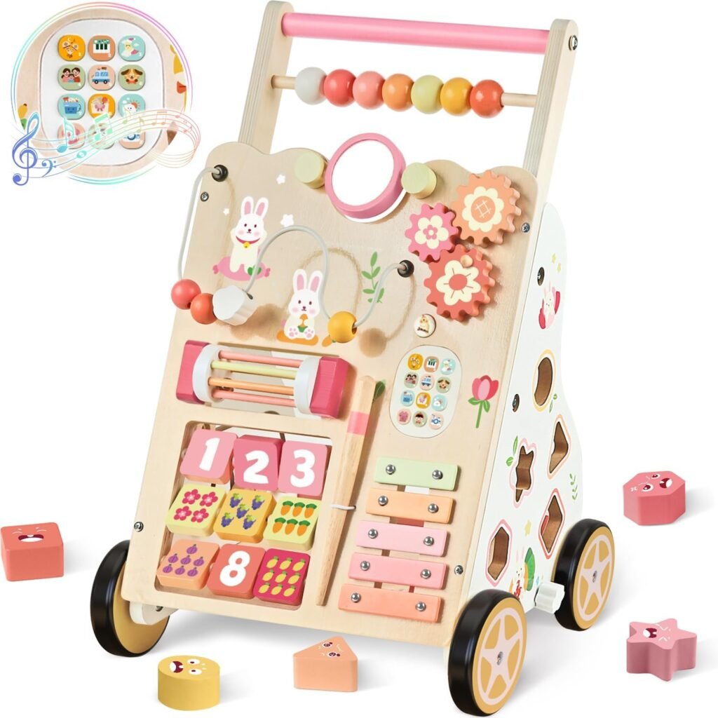 Caminador de Madera Montessori para Bebé con Centro de Actividades 👶🧸