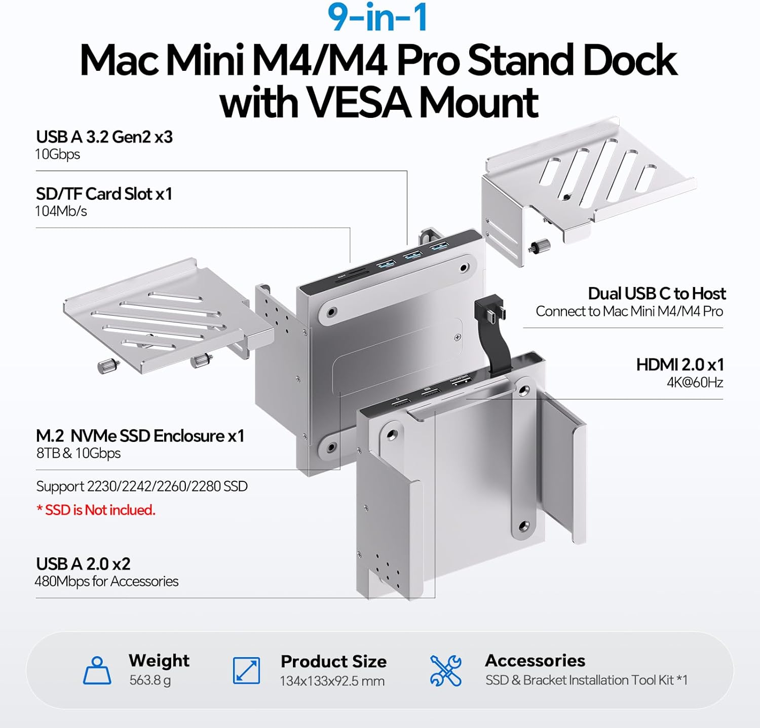 Dock y Hub USB-C para Mac mini M4 con ranura SSD NVMe hasta 8TB 🖥️⚡ - Imagen 8