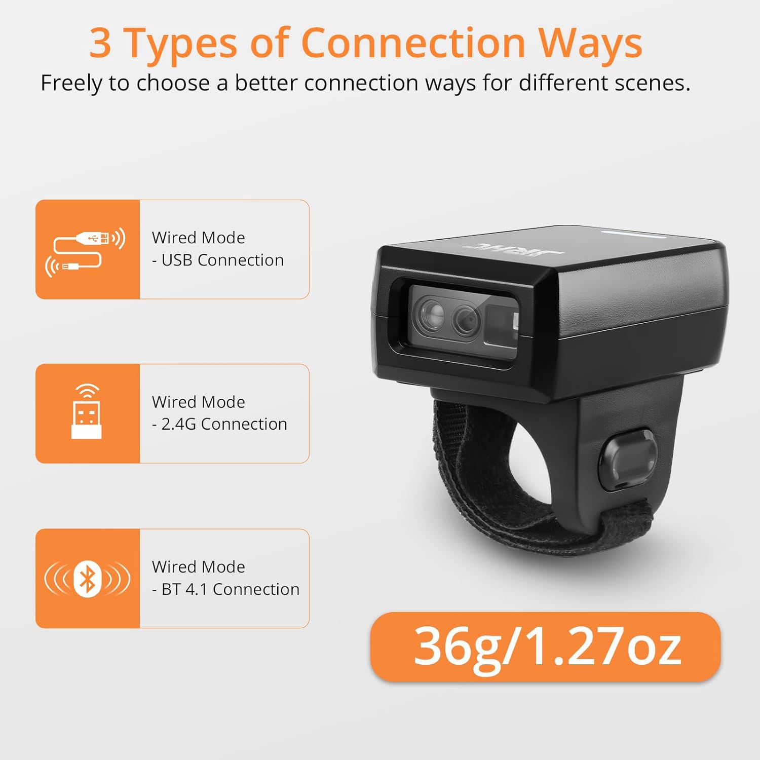 Escáner de Códigos de Barras 1D/2D en Anillo, Bluetooth, USB y 2.4G, Recargable, Portátil, Compatible con PC, Android, iOS, Mac 💻📱 - Imagen 2