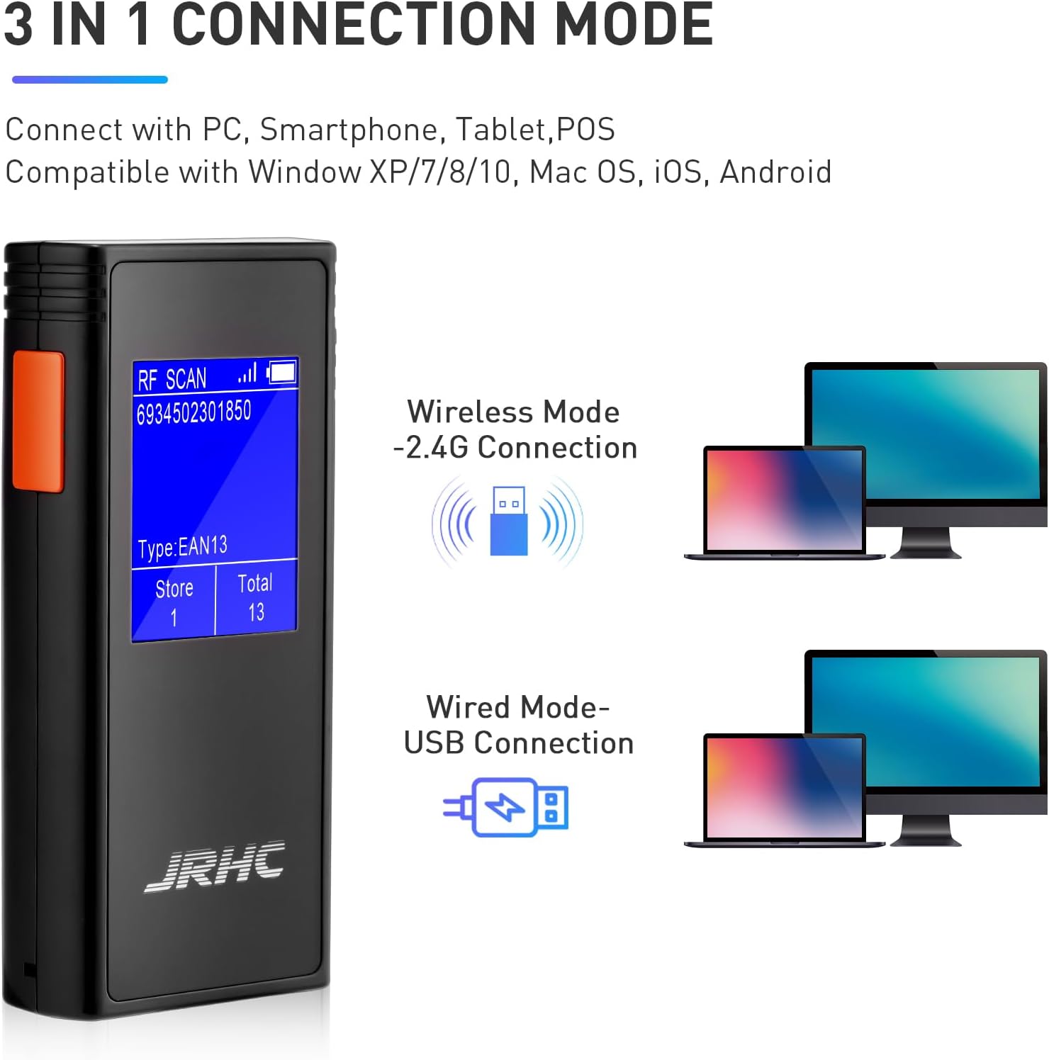 Escáner de Códigos de Barras Inalámbrico 1D/2D con Pantalla LCD 1.77 pulgadas y Receptor USB Plug & Play 📦 - Imagen 2