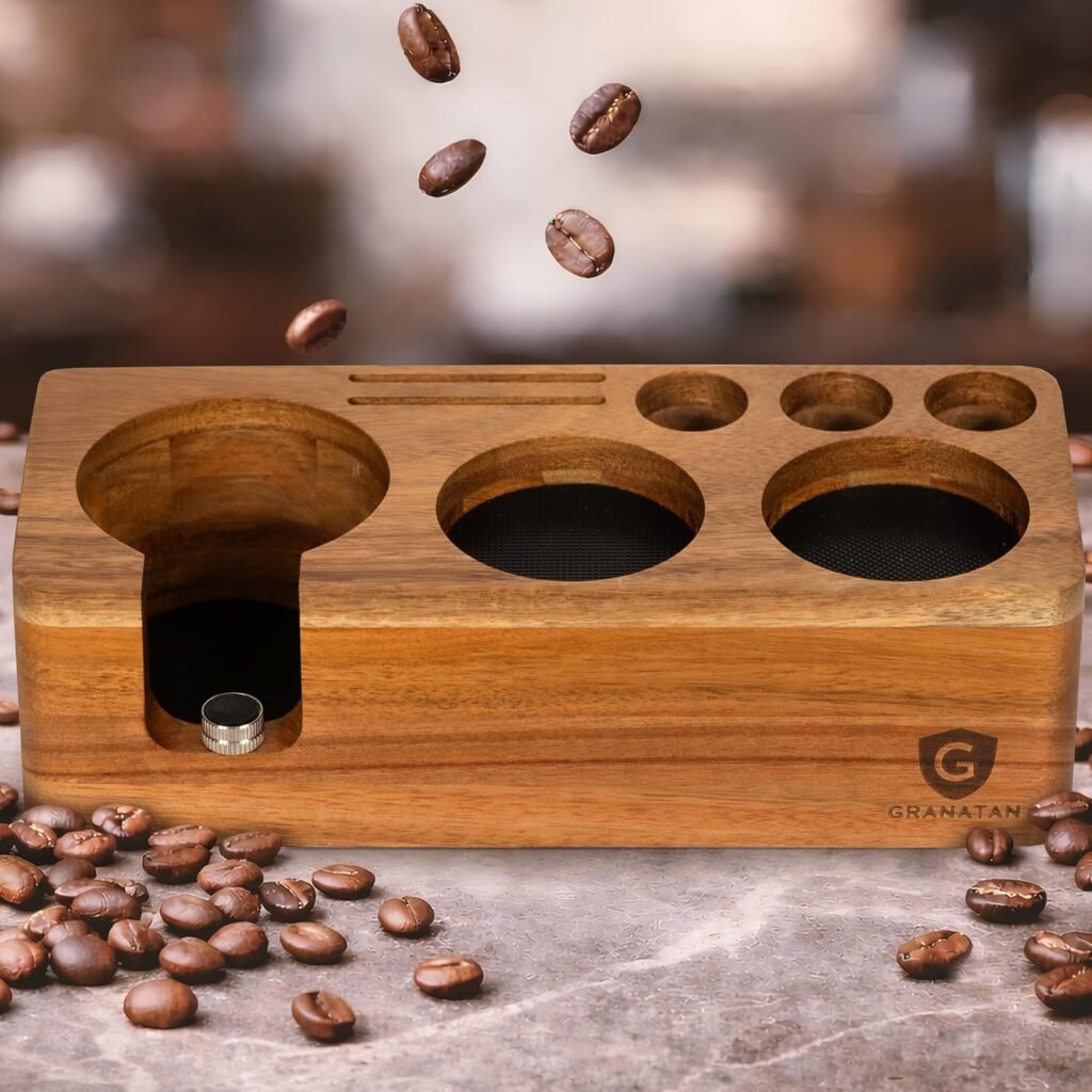 Estación de Tamping para Espresso de Madera de Acacia 54–58 mm con Base Antideslizante ☕️