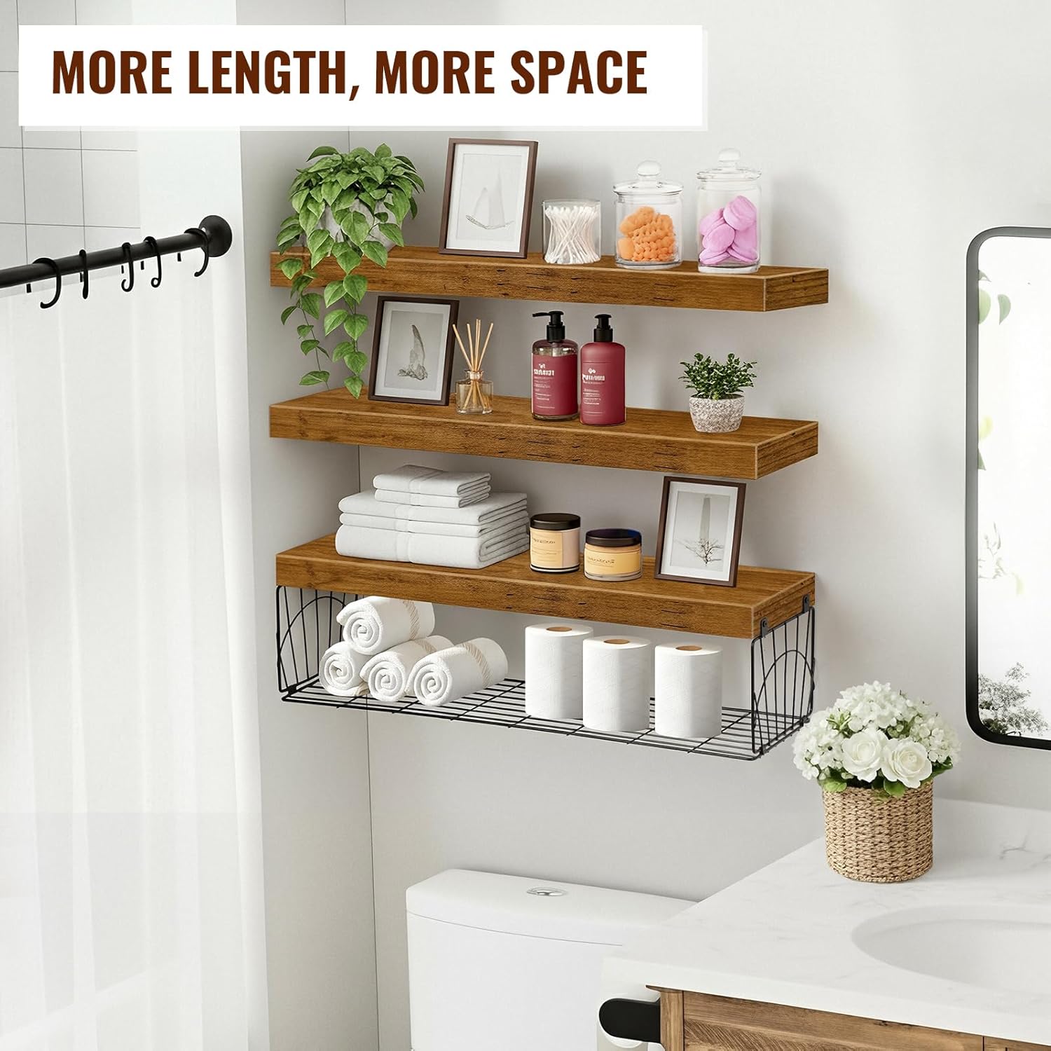 Estantes flotantes rústicos (3 piezas) 🪵 para baño, cocina o sala – 24 pulgadas - Imagen 2