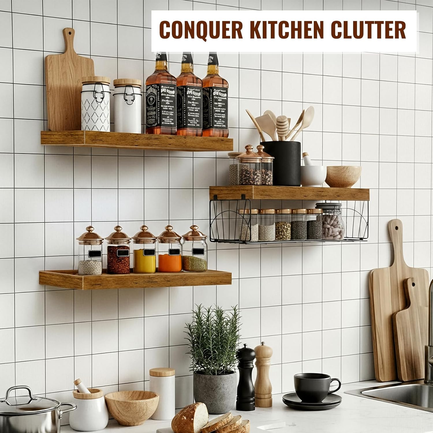 Estantes flotantes rústicos (3 piezas) 🪵 para baño, cocina o sala – 24 pulgadas - Imagen 7