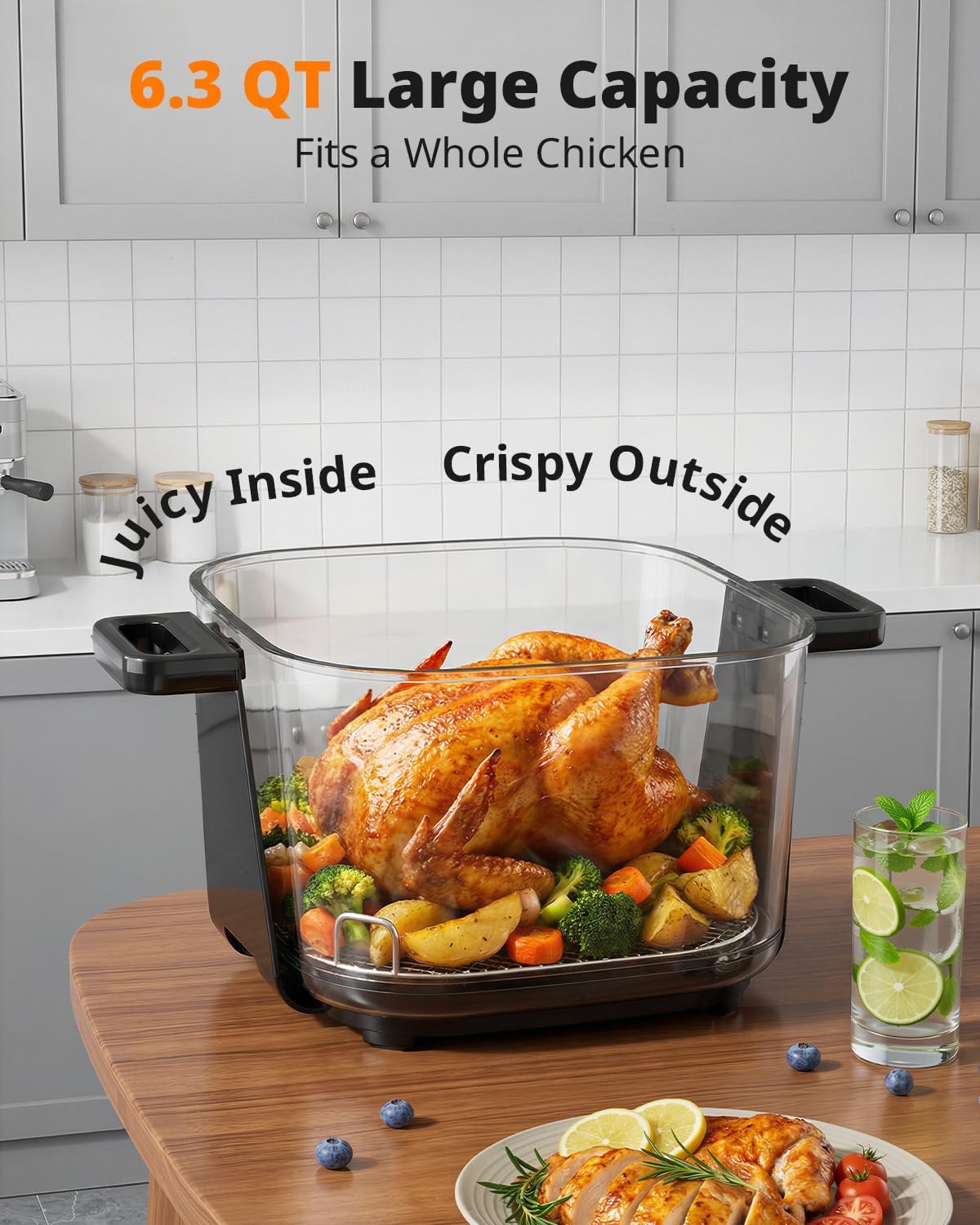 Freidora de aire de vidrio 6.3 litros sin tóxicos, 4 programas, control manual, silenciosa y fácil de limpiar 🍟🍗 - Imagen 5