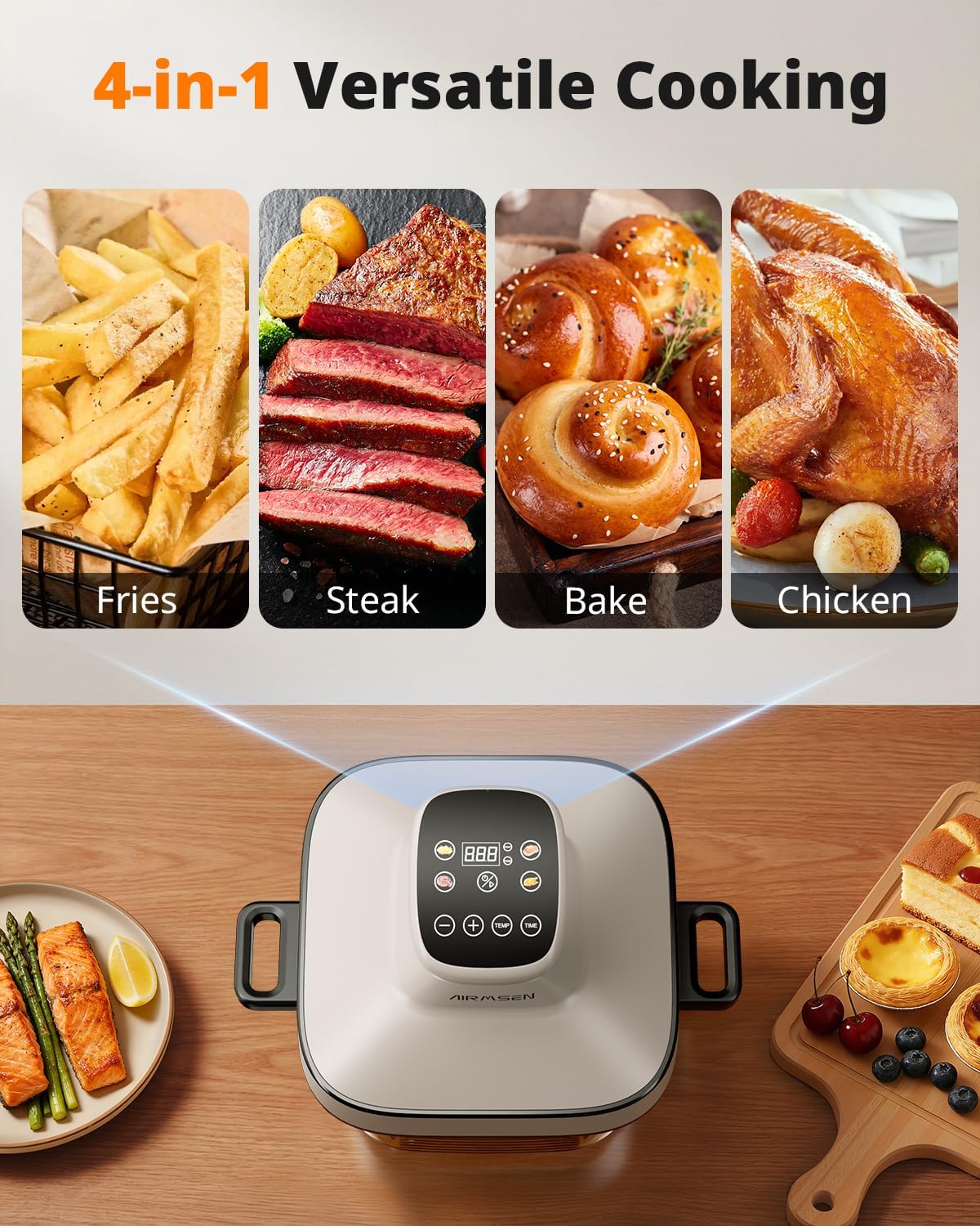 Freidora de aire de vidrio 6.3 litros sin tóxicos, 4 programas, control manual, silenciosa y fácil de limpiar 🍟🍗 - Imagen 7