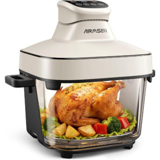 Freidora de aire de vidrio 6.3 litros sin tóxicos, 4 programas, control manual, silenciosa y fácil de limpiar 🍟🍗