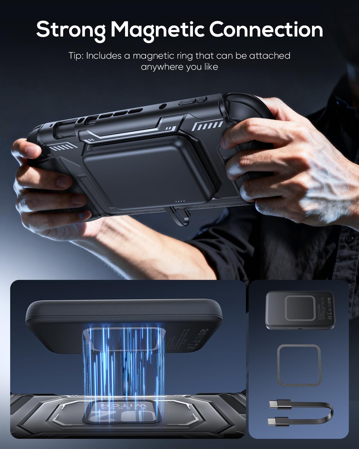 Funda protectora con batería integrada para consola portátil con agarre ergonómico y tapa frontal 🎮🔋 - Imagen 2