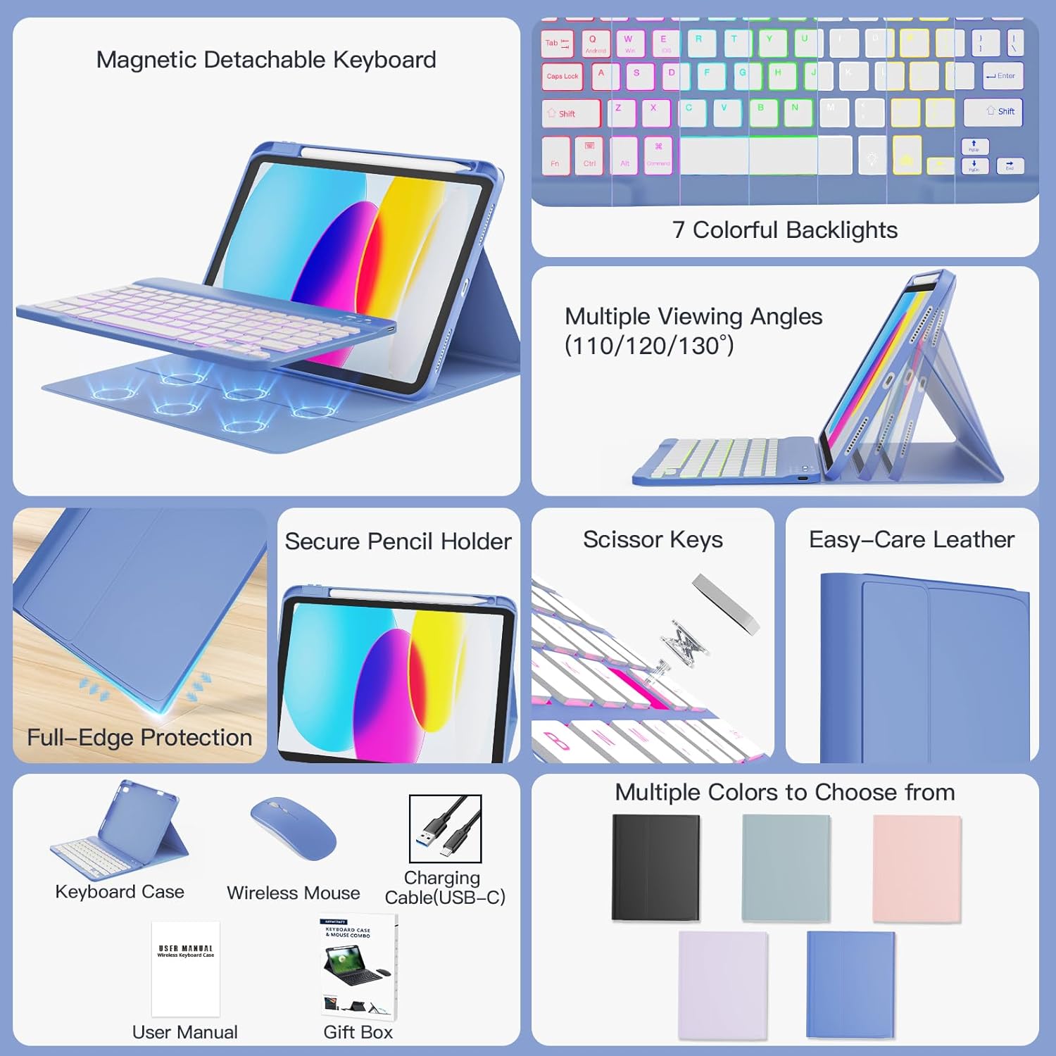 Funda con Teclado y Mouse Inalámbricos para iPad 10ª y 11ª Generación 💜⌨️🖱️ - Imagen 3