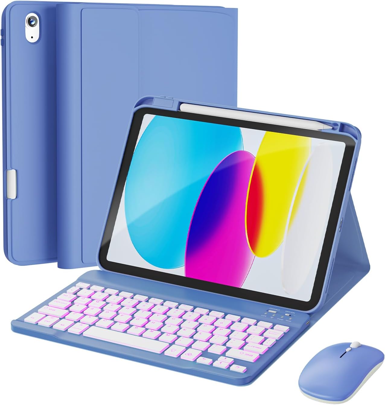 Funda con Teclado y Mouse Inalámbricos para iPad 10ª y 11ª Generación 💜⌨️🖱️
