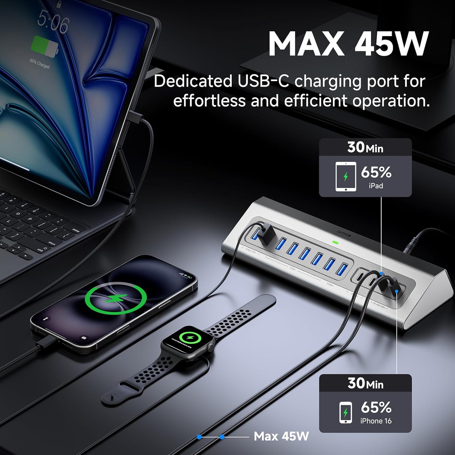 Hub USB C 13 en 1 con 7 Puertos USB 3.0, Carga Rápida 100W, Adaptador 65W, Aluminio y Cable 1m para Laptop, PC y MacBook 💻⚡ - Imagen 2