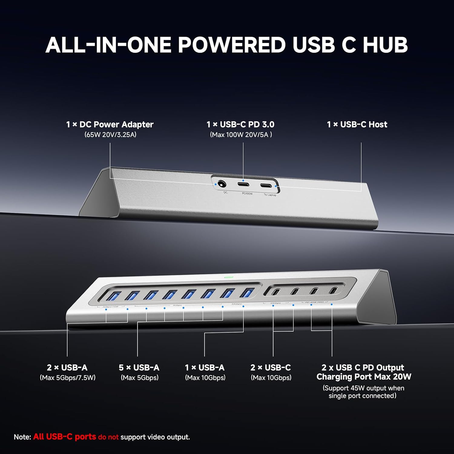 Hub USB C 13 en 1 con 7 Puertos USB 3.0, Carga Rápida 100W, Adaptador 65W, Aluminio y Cable 1m para Laptop, PC y MacBook 💻⚡ - Imagen 3
