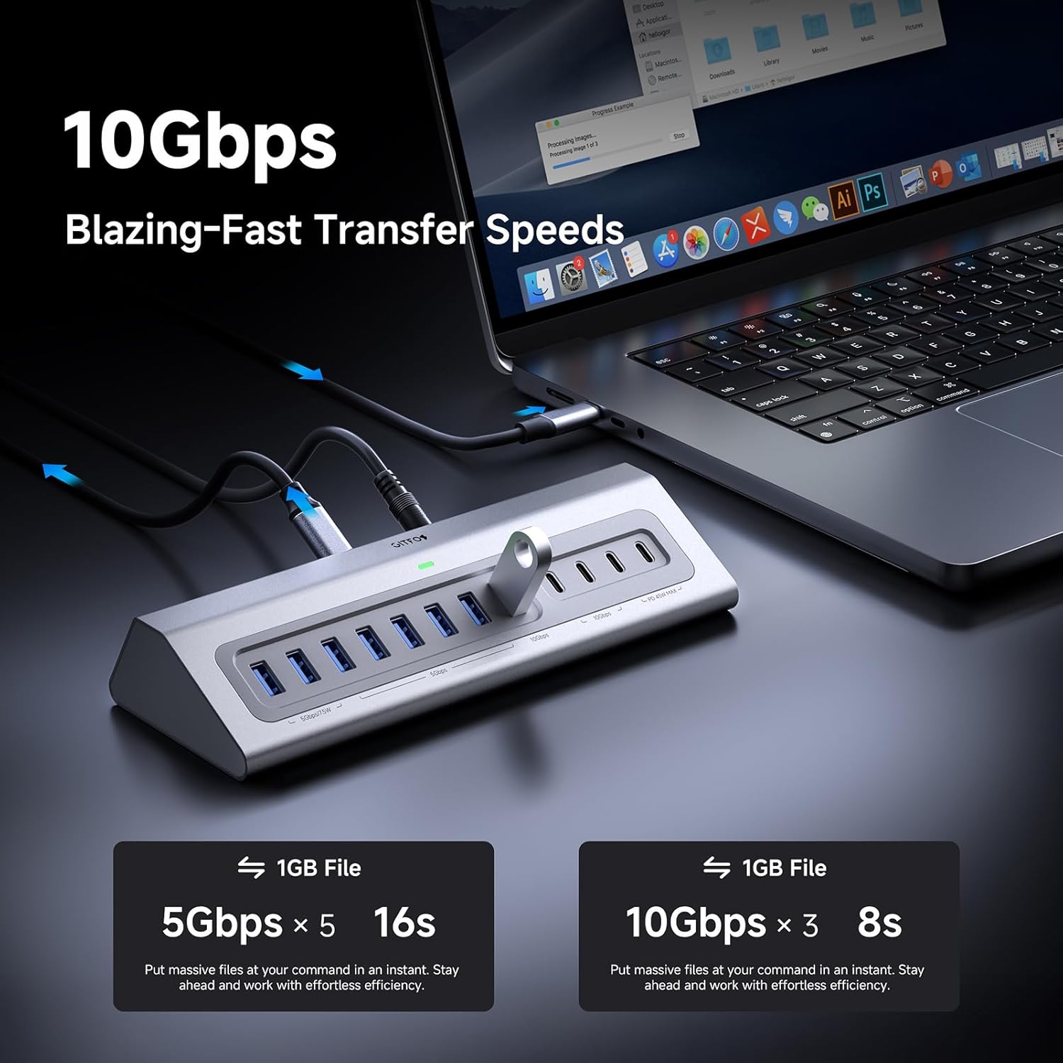 Hub USB C 13 en 1 con 7 Puertos USB 3.0, Carga Rápida 100W, Adaptador 65W, Aluminio y Cable 1m para Laptop, PC y MacBook 💻⚡ - Imagen 5