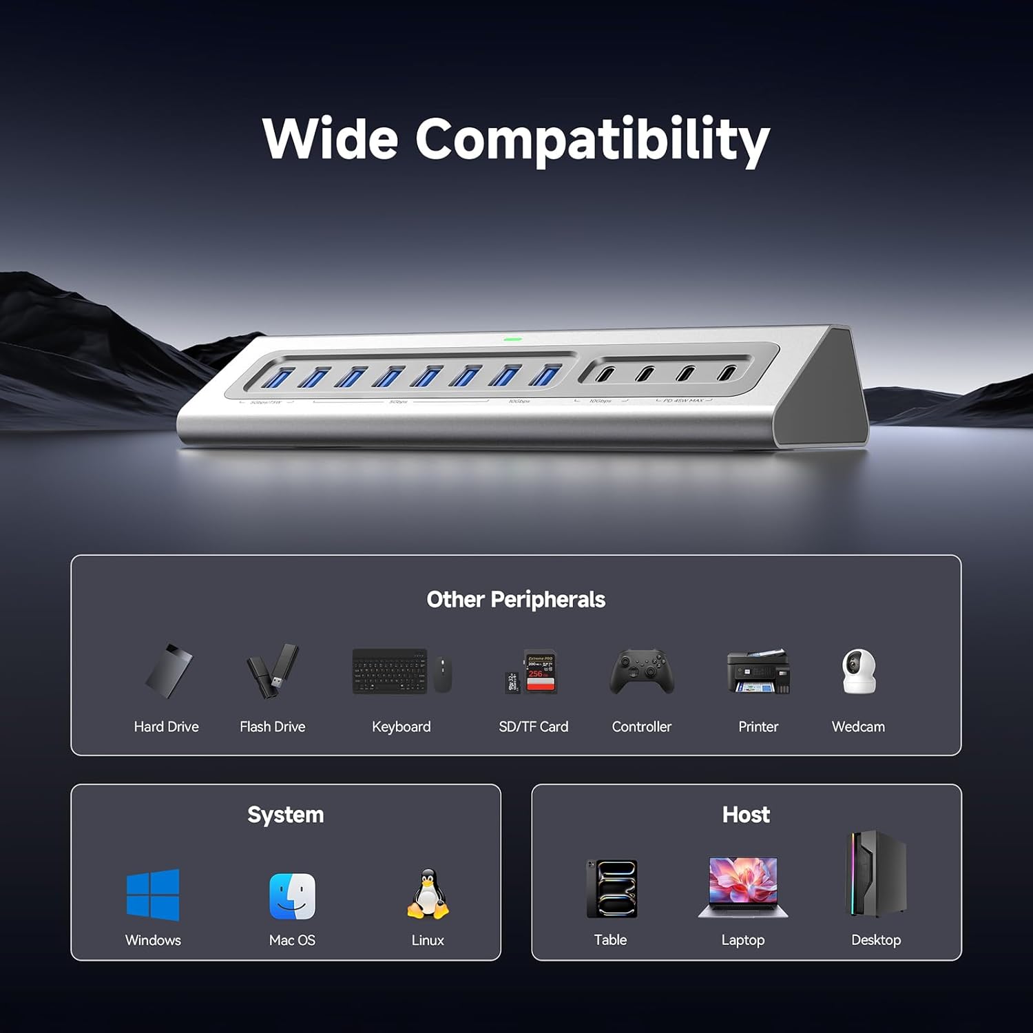 Hub USB C 13 en 1 con 7 Puertos USB 3.0, Carga Rápida 100W, Adaptador 65W, Aluminio y Cable 1m para Laptop, PC y MacBook 💻⚡ - Imagen 7