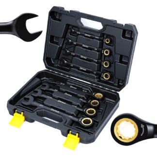 Juego de 8 llaves combinadas de matraca SAE negro y dorado 72 dientes CR-V con estuche 🎁