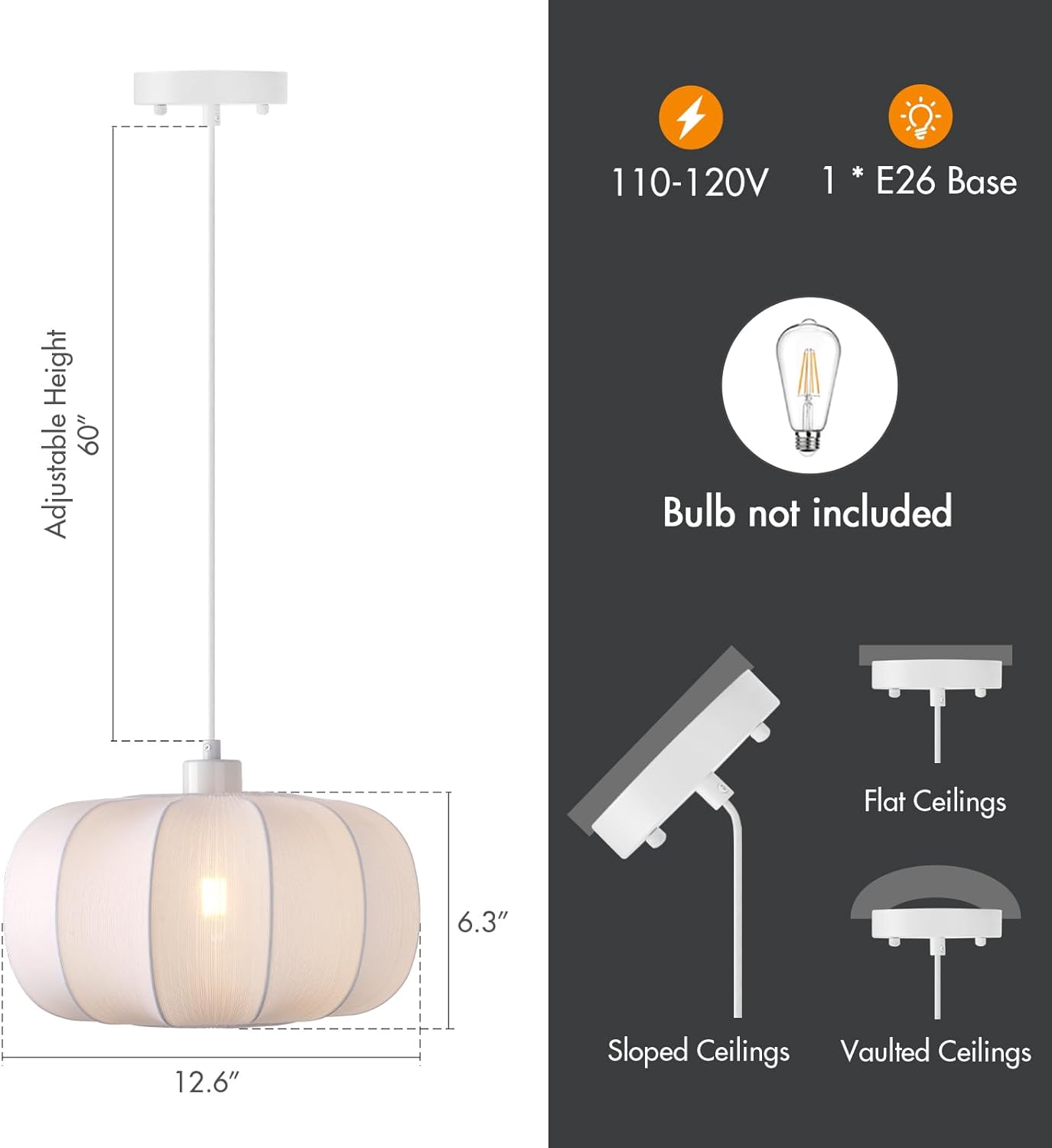Lámpara Colgante Blanca de Techo Estilo Calabaza de 32 cm para Sala o Comedor 💡🎃 - Imagen 2
