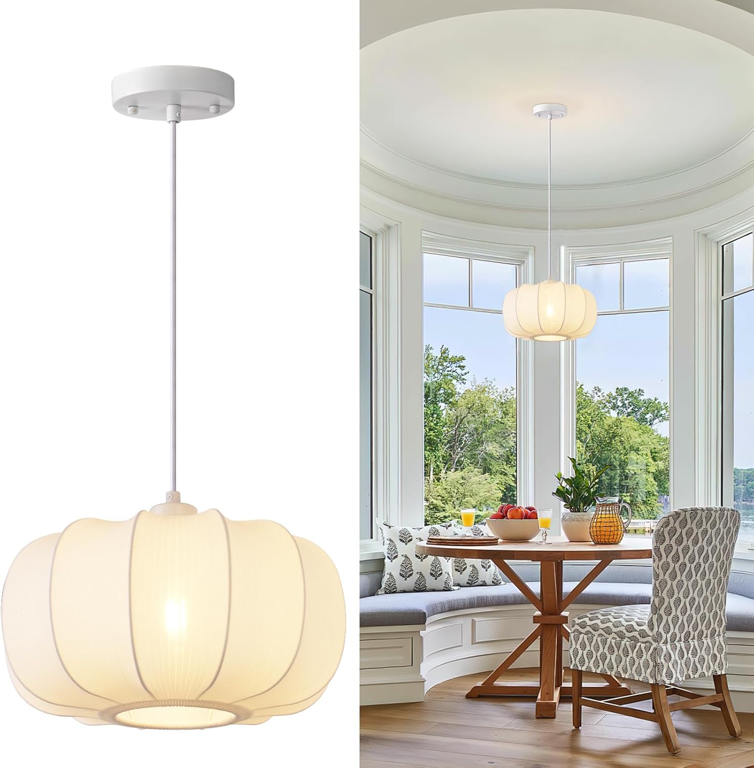 Lámpara Colgante Blanca de Techo Estilo Calabaza de 32 cm para Sala o Comedor 💡🎃 - Imagen 4