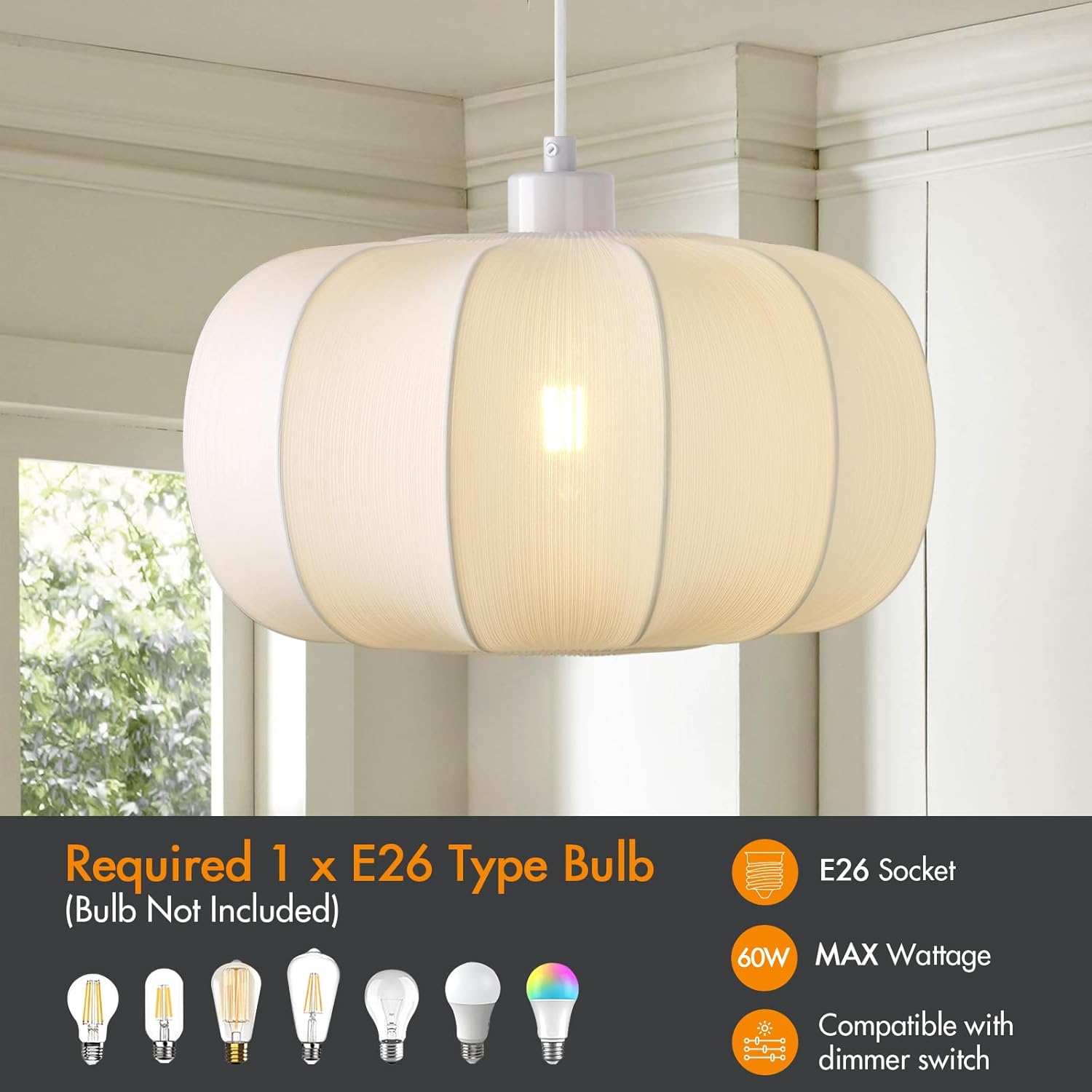 Lámpara Colgante Blanca de Techo Estilo Calabaza de 32 cm para Sala o Comedor 💡🎃 - Imagen 5