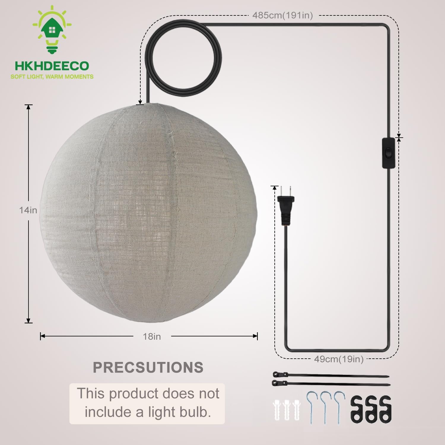 Lámpara Colgante Japandi de Lino 50 cm Estilo Wabi Sabi con Cable Enchufable ✨ - Imagen 4