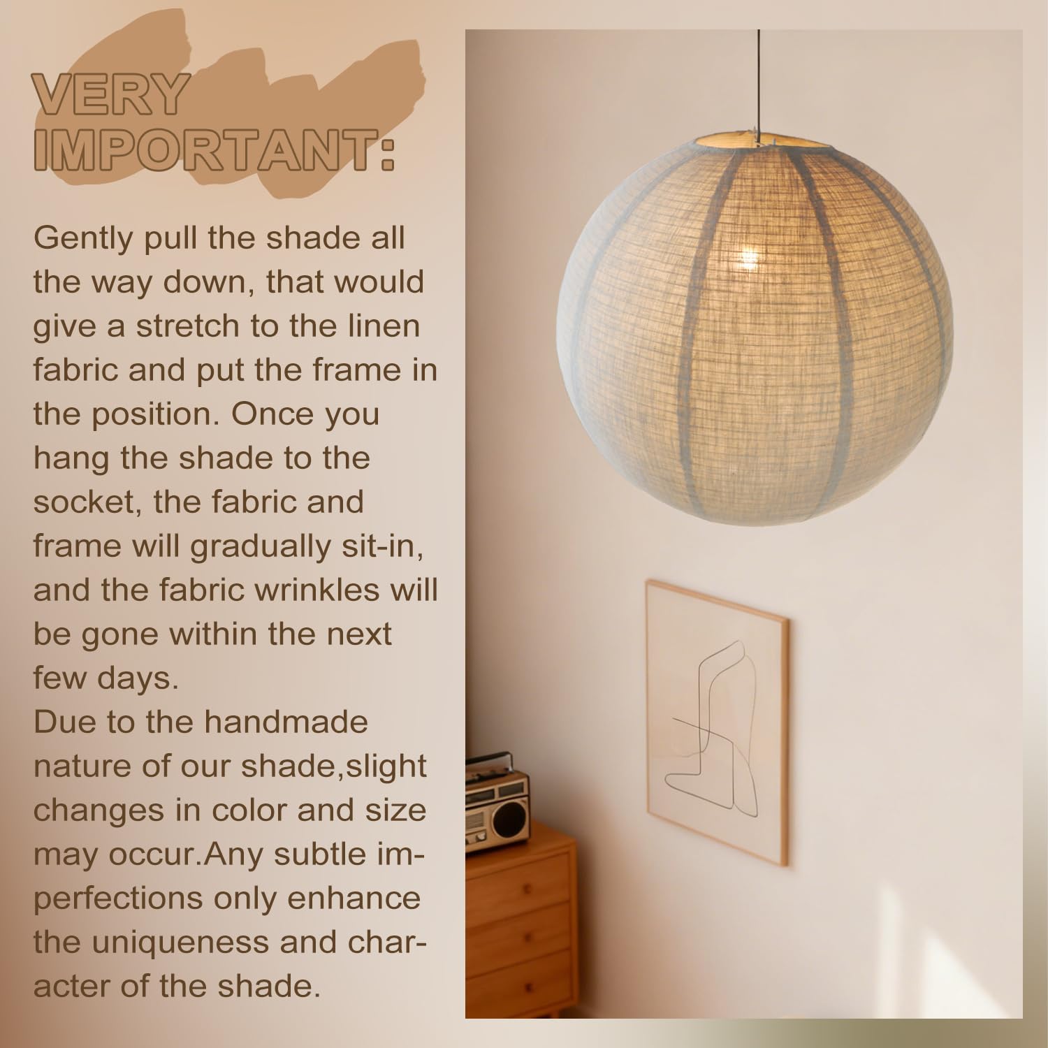 Lámpara Colgante Japandi de Lino 50 cm Estilo Wabi Sabi con Cable Enchufable ✨ - Imagen 5