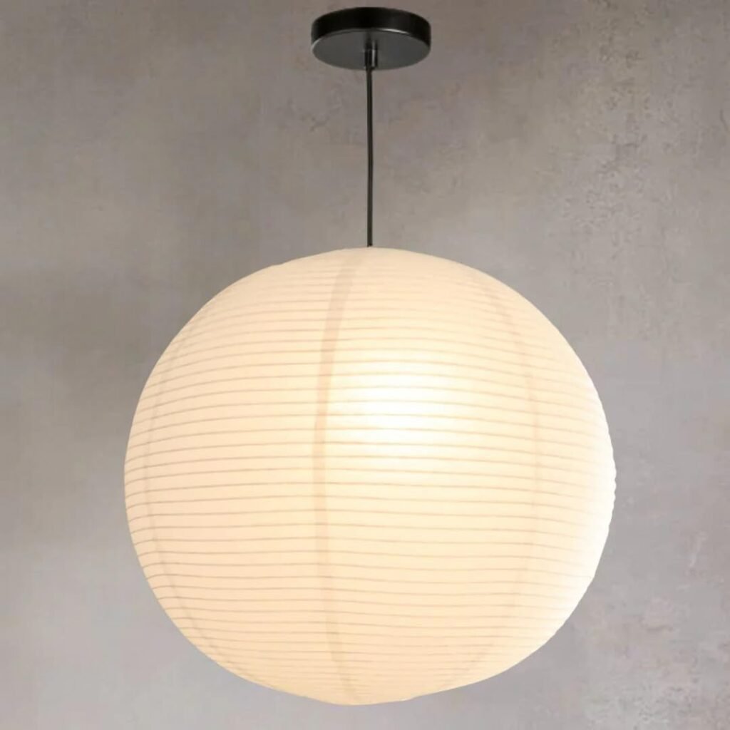 Lámpara Colgante Japonesa de Papel de Arroz 50 cm, Luz Suave Minimalista para Techo, Incluye Kit de Instalación