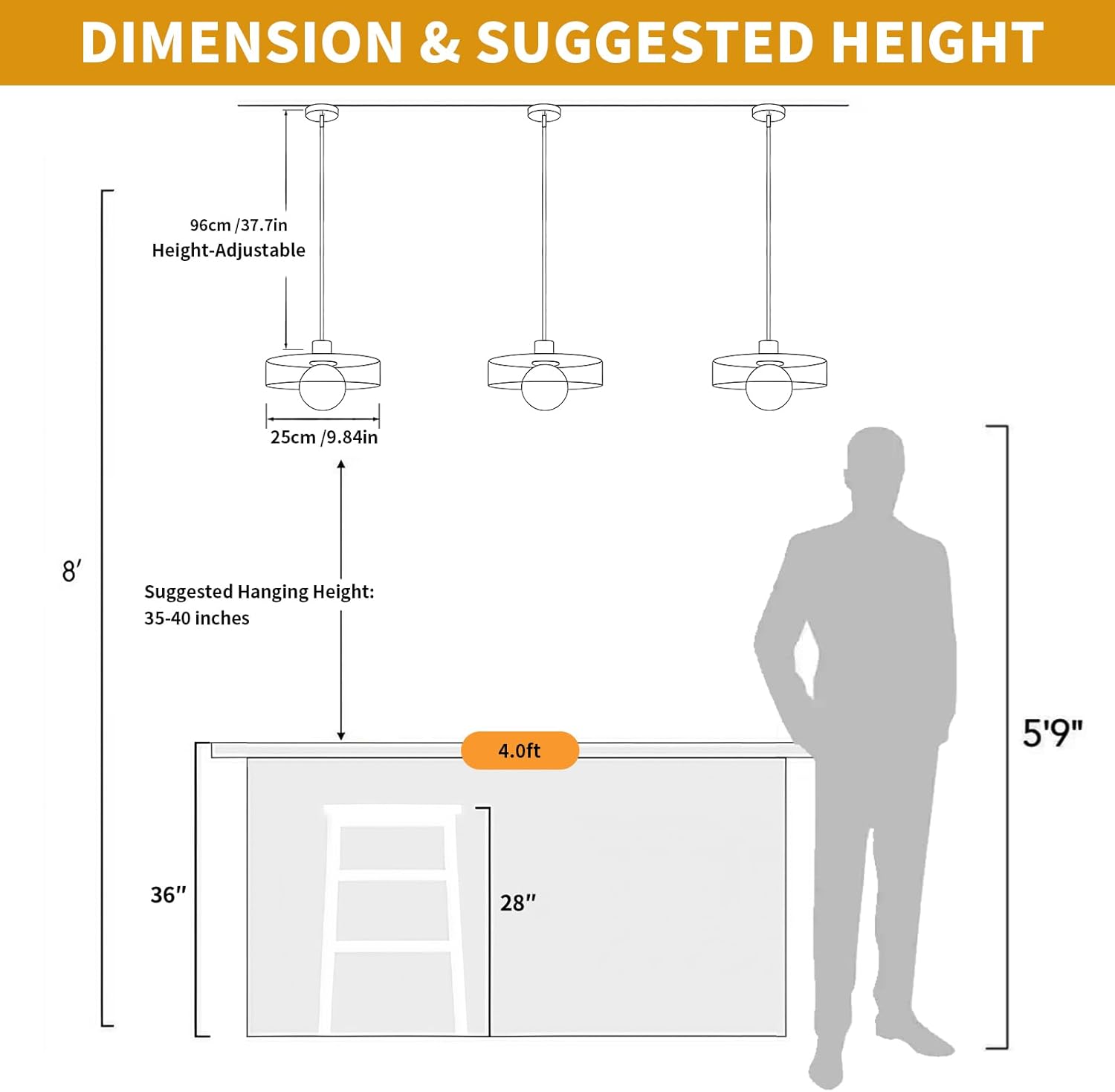 Lámpara colgante de vidrio estilo mid-century color naranja 25 cm 💡 - Imagen 2