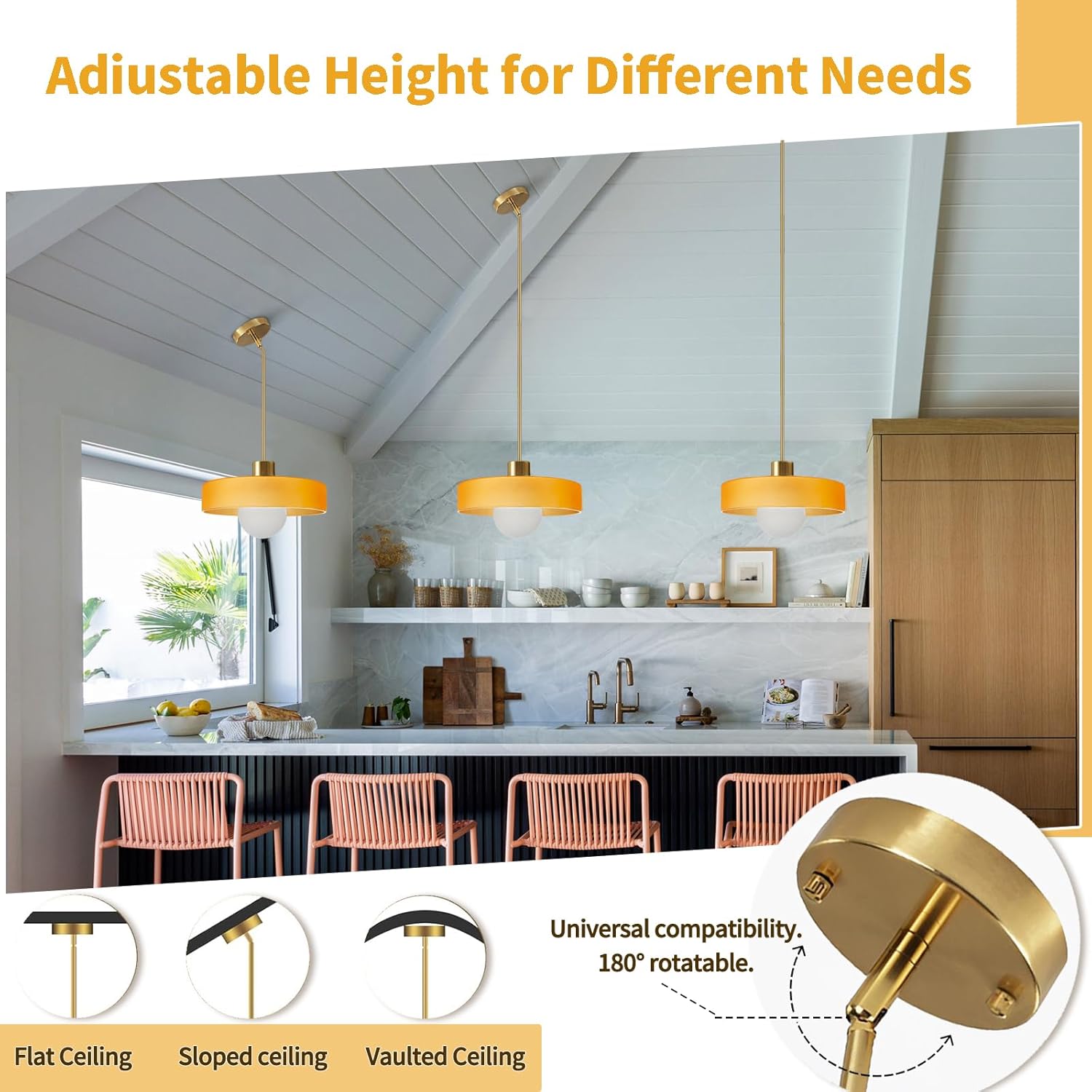 Lámpara colgante de vidrio estilo mid-century color naranja 25 cm 💡 - Imagen 4