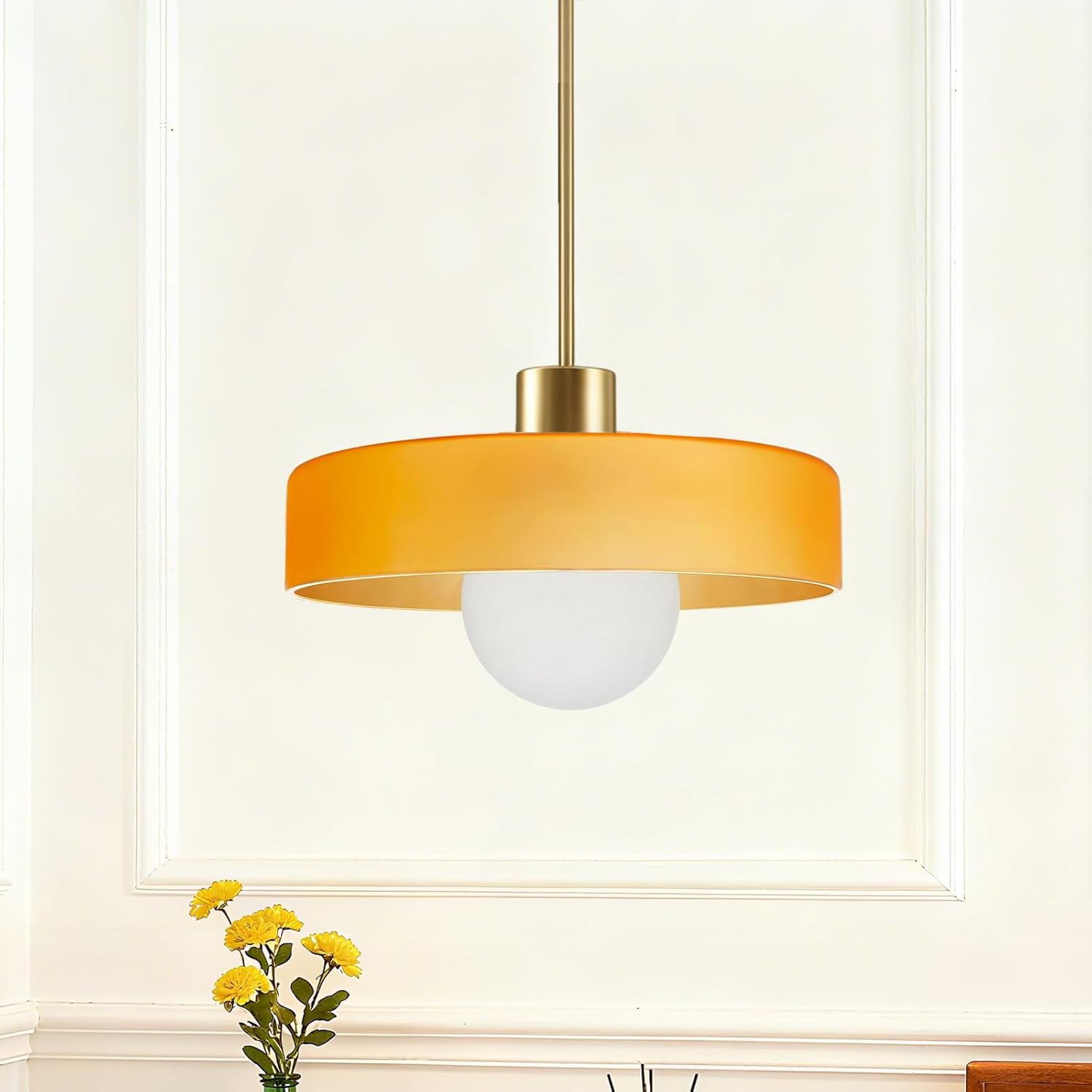 Lámpara colgante de vidrio estilo mid-century color naranja 25 cm 💡