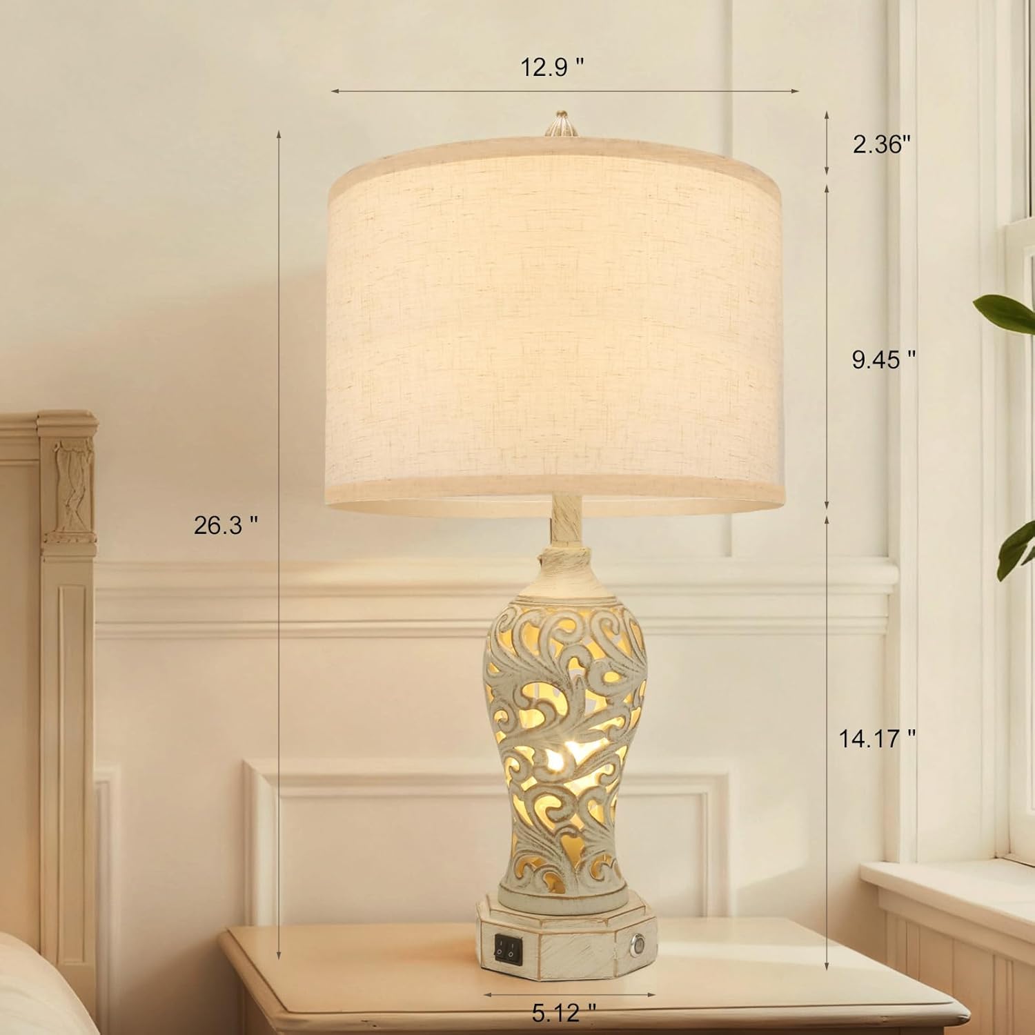 Lámpara de Mesa Estilo Farmhouse con Control Táctil, Regulable y Puertos USB A y C 💡 - Imagen 2