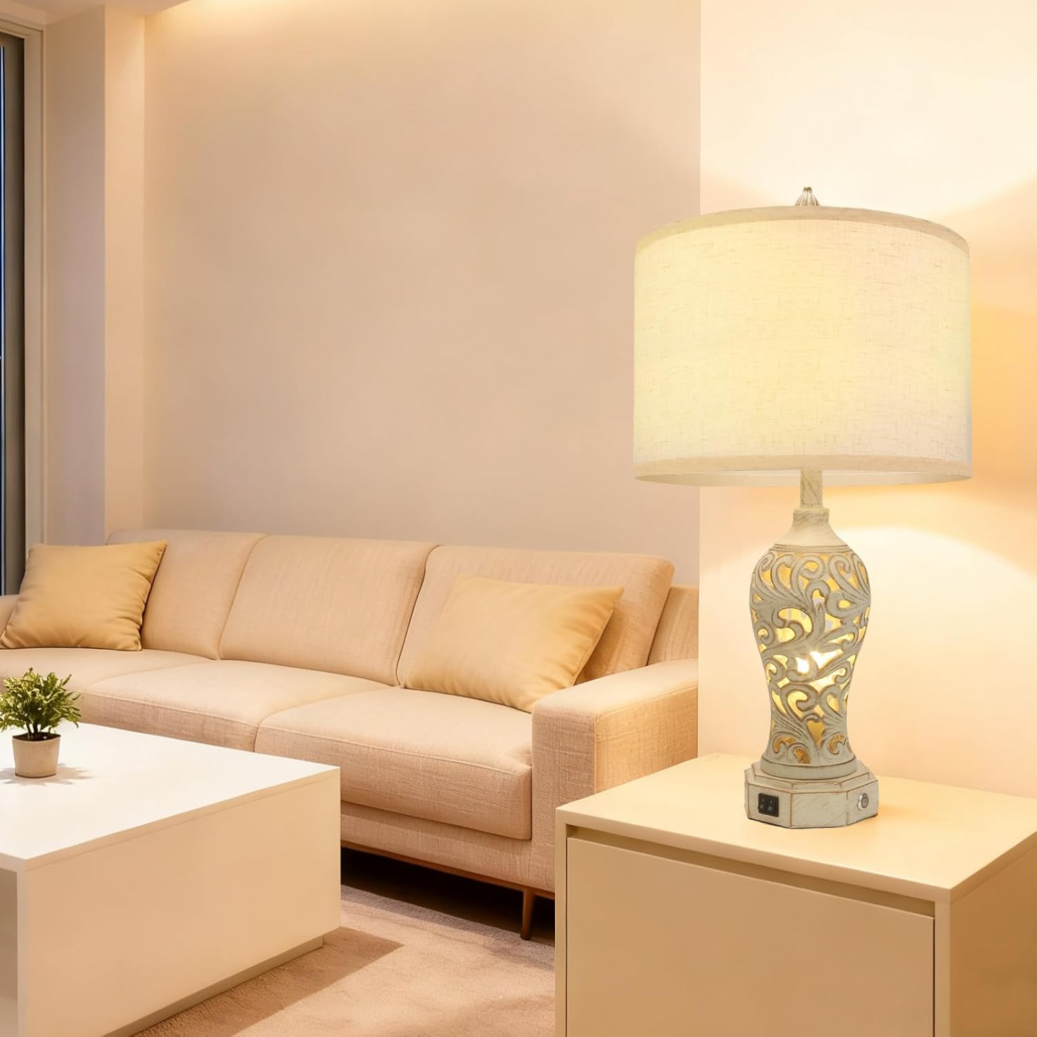 Lámpara de Mesa Estilo Farmhouse con Control Táctil, Regulable y Puertos USB A y C 💡 - Imagen 3