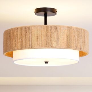 Lámpara de techo estilo boho con cuerda de cáñamo 46 cm 🏡 iluminación cálida elegante