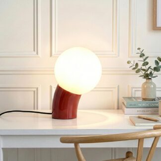 Lámpara de mesa moderna roja con dimmer, puerto USB-C y pantalla de vidrio esmerilado 8 pulgadas