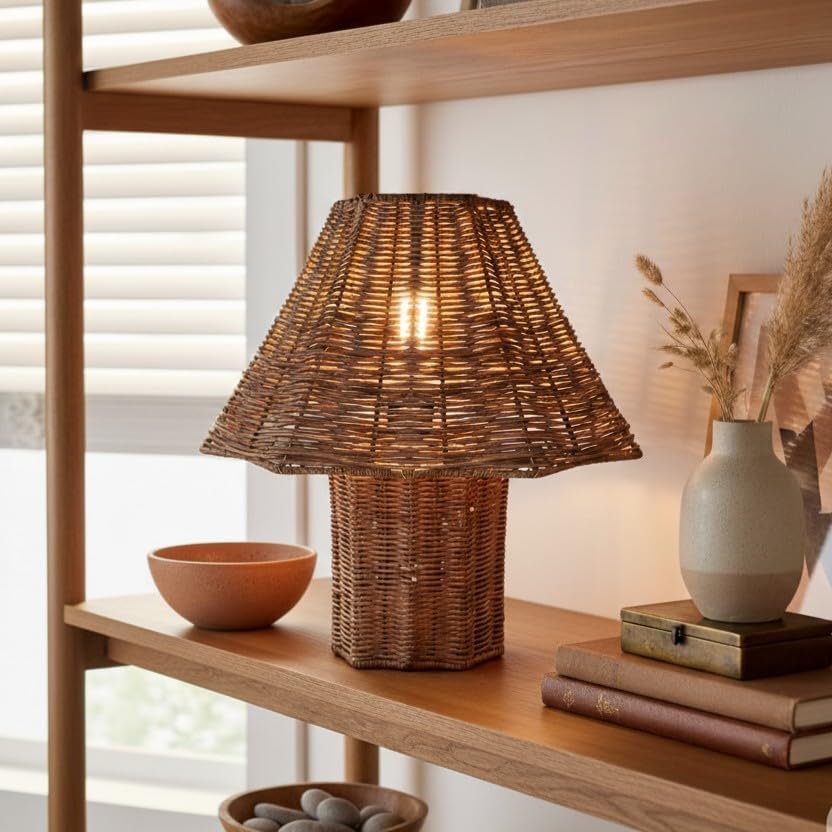 Lámpara de mesa rattan boho 13 pulgadas con bombilla LED cálida incluida 🌿 - Imagen 2